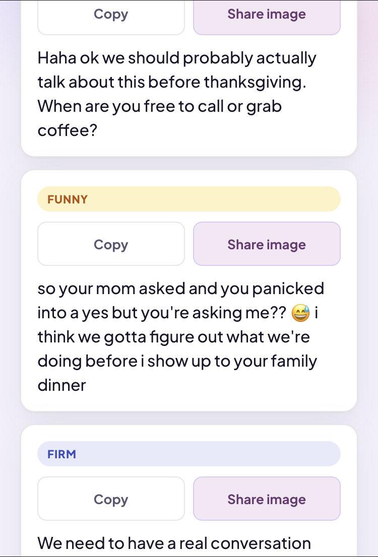 Kind, funny, and firm reply cards