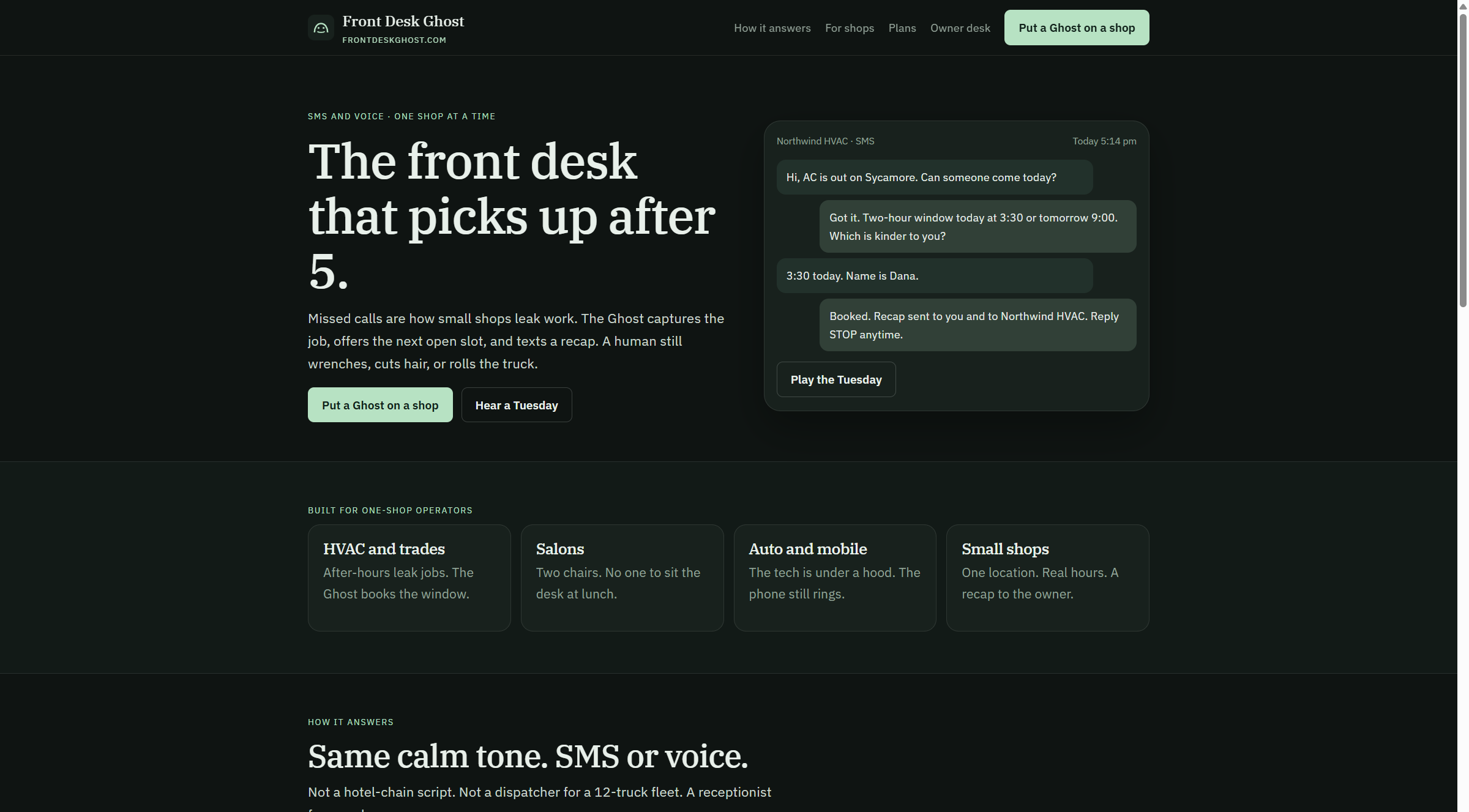 frontdeskghost.com homepage